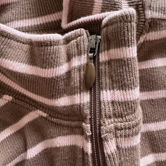 L.L. Bean 100% Cotton Striped Quarter-Zip Pullover Sweatshirt Brown Pink Small - Picture 9 of 9